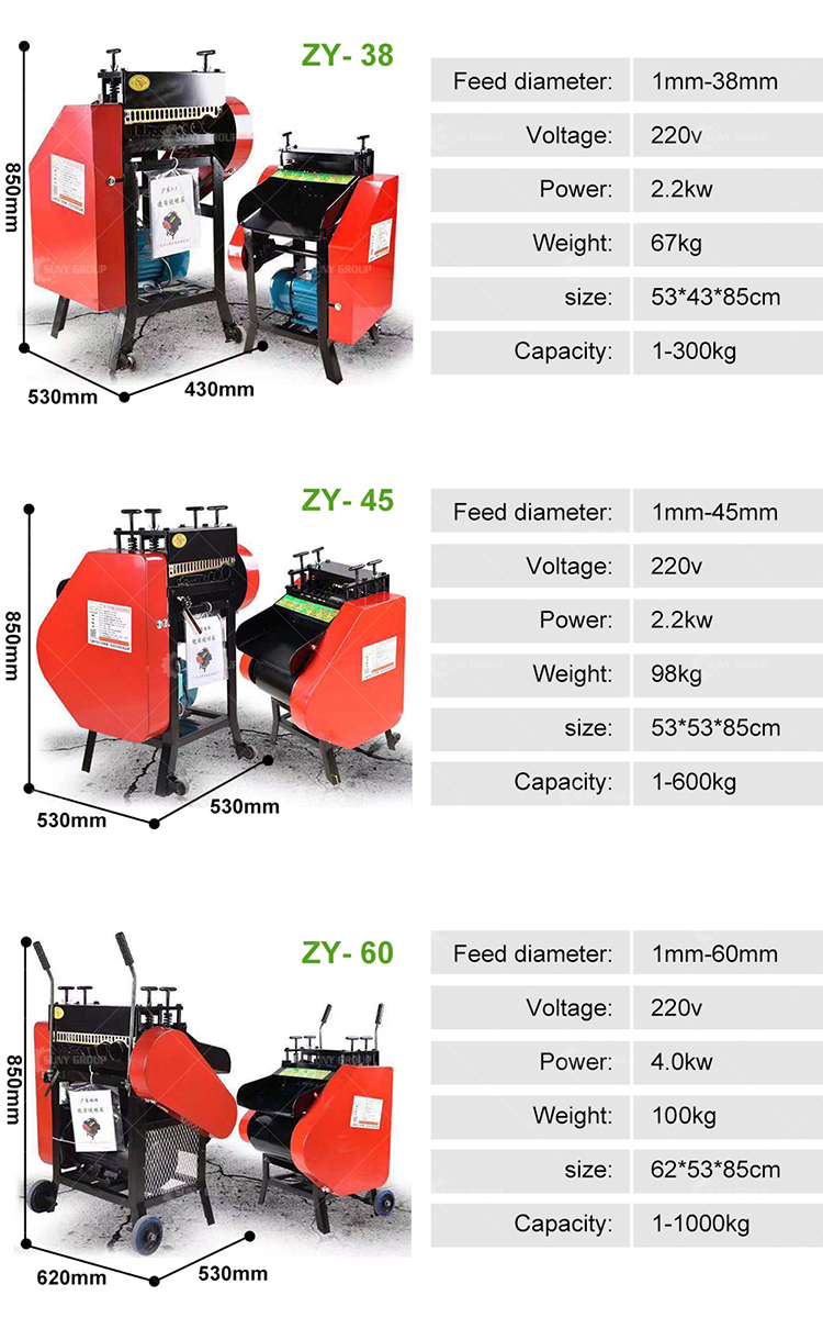 Customized Voltage Waste Communication Cable Stripping Machine 53*43*85cm Scrap Cable