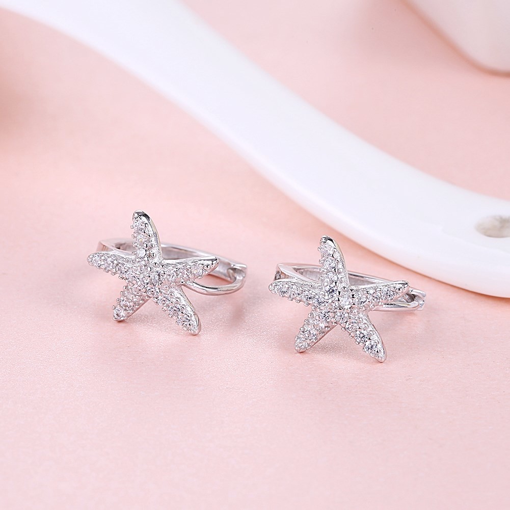 1x1cm 1.32g Sterling Silver Jewelry Earrings 5A Starfish Cubic Zirconia Earring