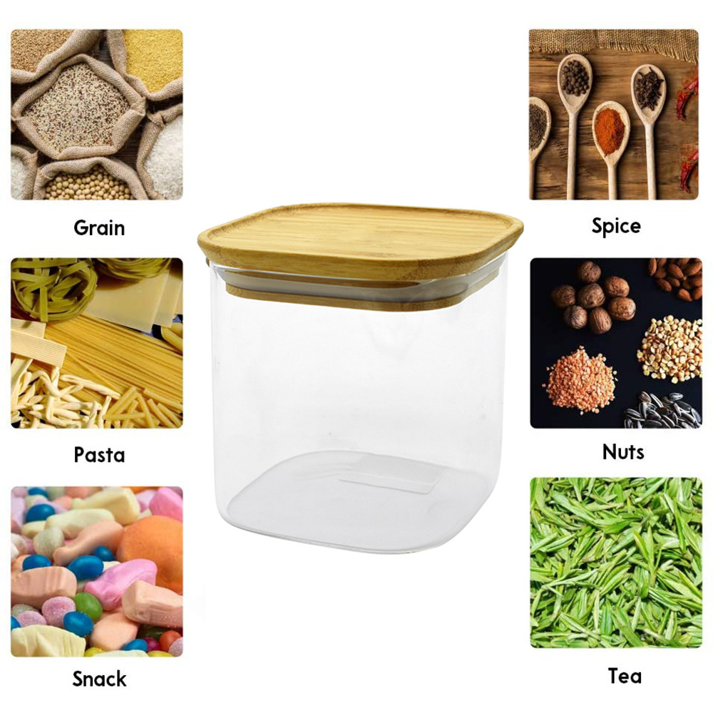 Large Borosilicate Glass Food Storage Jar Stackable Bamboo Lid Glass Storage Tank