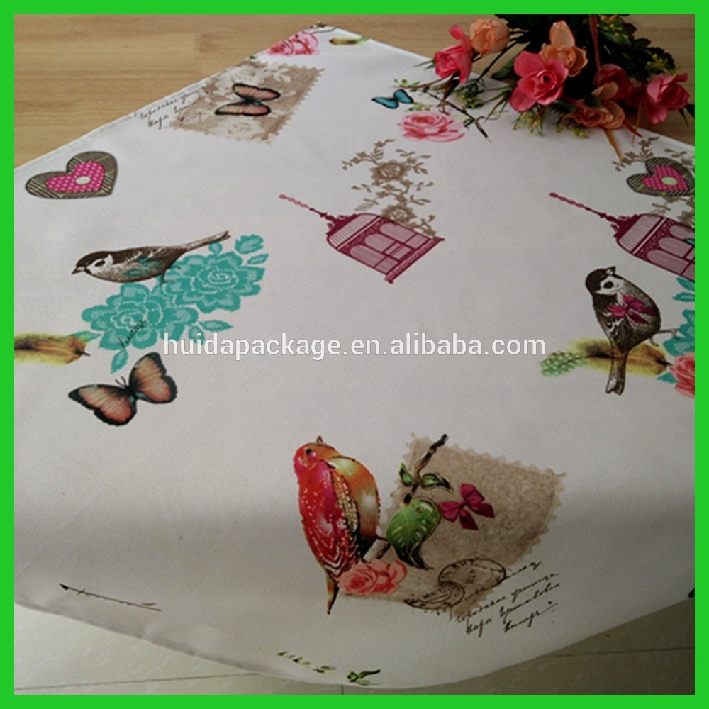 Spring designs polyester woven fabrics tablecloths with nice scenery of bird butterfly flowers