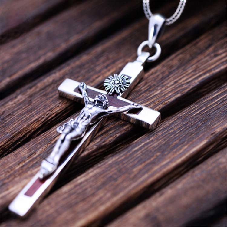 Women's and Men's Gothic Style 925 Silver Cross Pendant Necklace with Sandalwood（XH038761）