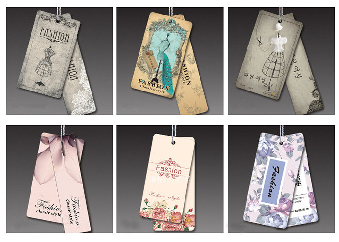 Custom printed 400gsm paper logo embossed garment clothing swing hang tag