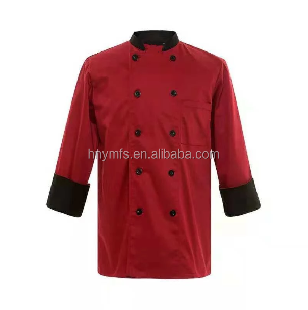 Stand Collar Long Sleeve Chef Uniform Tops Men's Poly - Cotton Blend Chef Coat