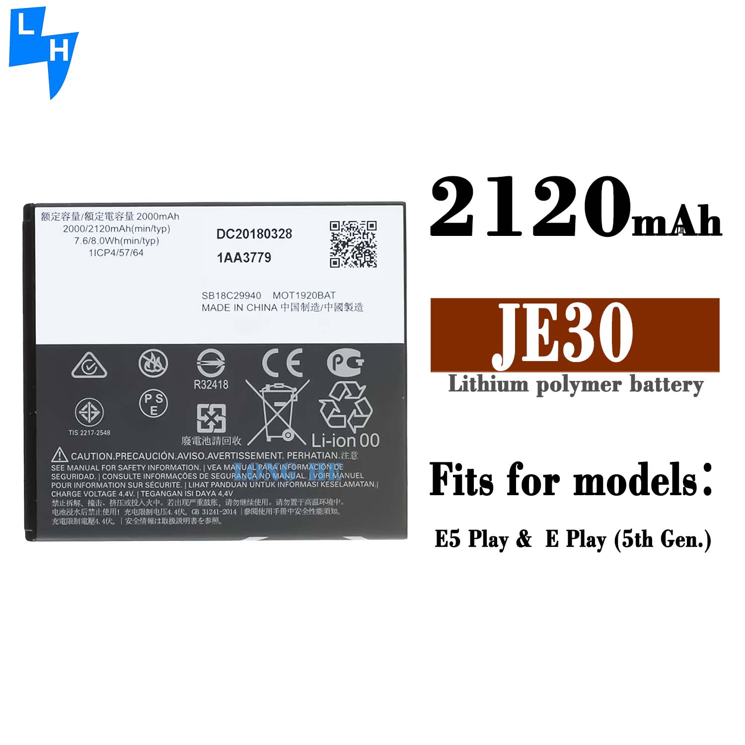 RECHARGABLE and AAA 2000mAh Battery JE30 for Motorola Moto E5 Play Go Edition