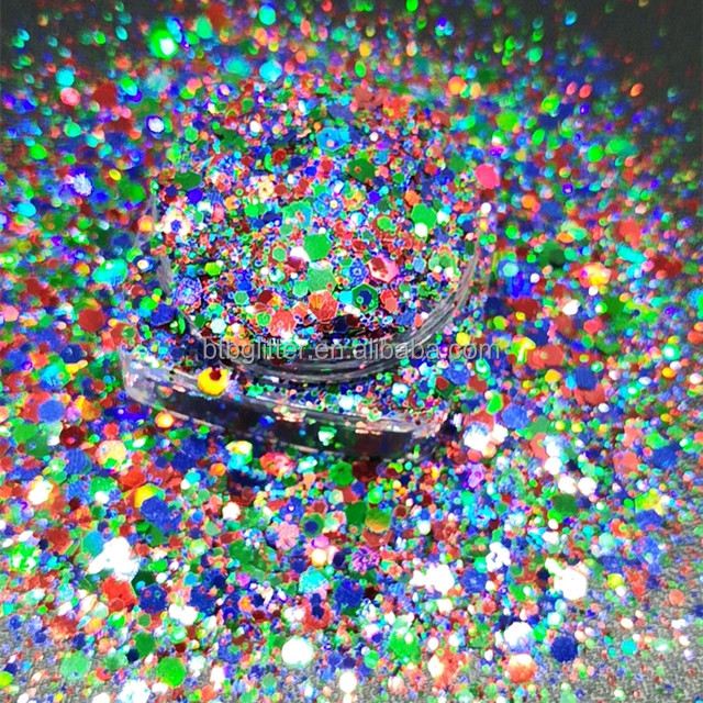 Polyester Bright Rainbow Candy Sparkle Mixes Shapes Chunky Glitter Confetti Customized for Your Requirements