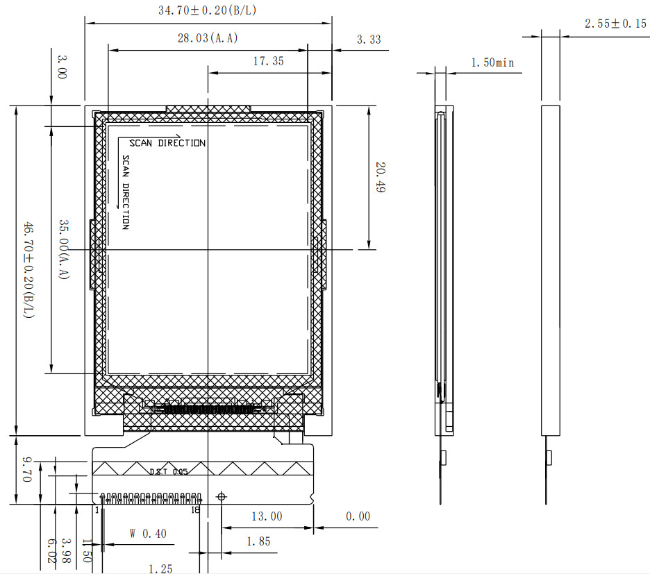 1.77 Inch TFT LCD Touch Screen 128x160 With SPI Interface OEM For Medical