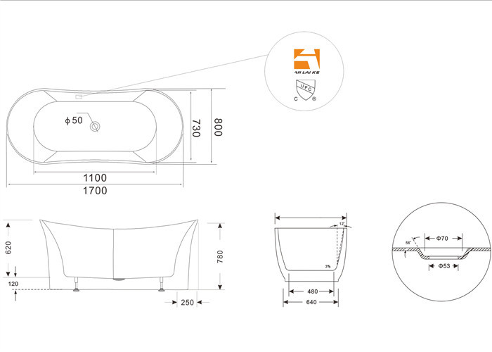 Back To Wall White Slipper Soaking Tub , 5 Ft Freestanding Soaking Tub Indoors