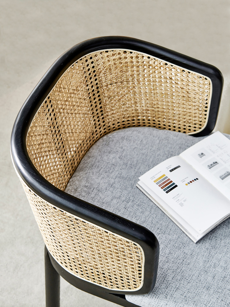 Hotel Restaurant Upholstered Wooden Chair Rattan Back 55*53*77