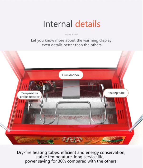 3 Layers Red Snack Food Warmer Showcase for Commercial Food Preservation Solution