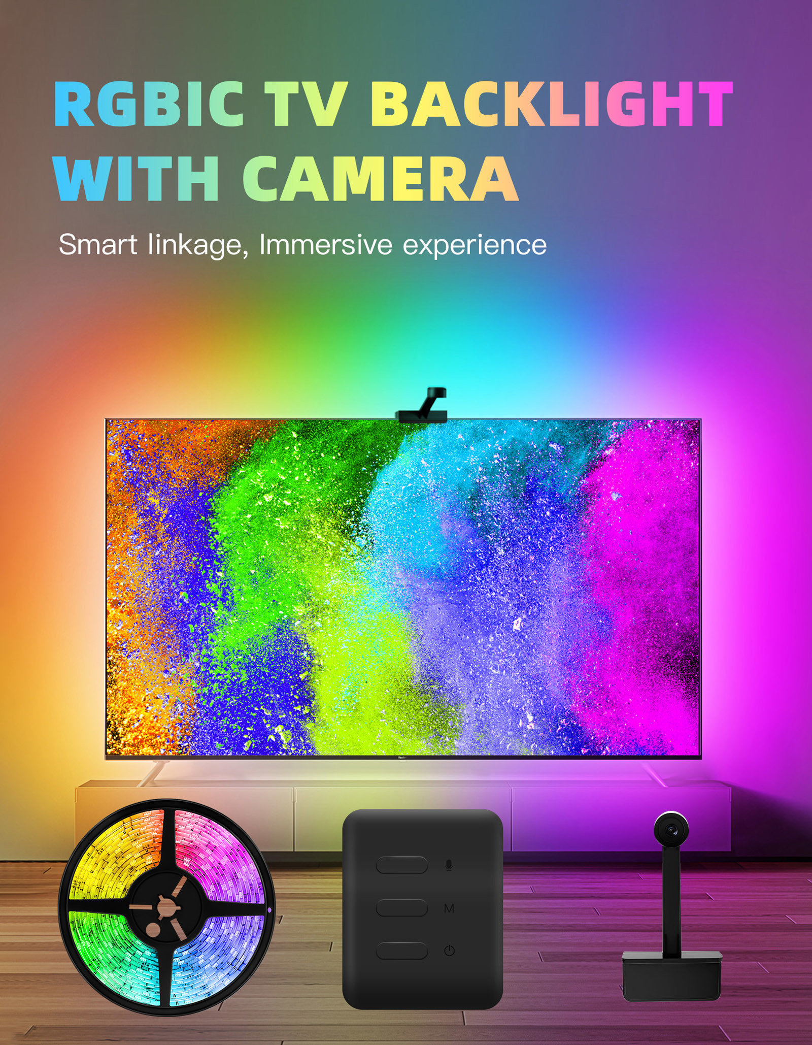 Voice Control Tuya Smart WiFi Ambient RGB TV Backlight Fit For 40-65 Inch