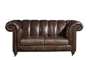 China Solid Wood Legs Two Seater Brown Leather Settee , Chesterfield Sofa Bed With Universal Wheels wholesale