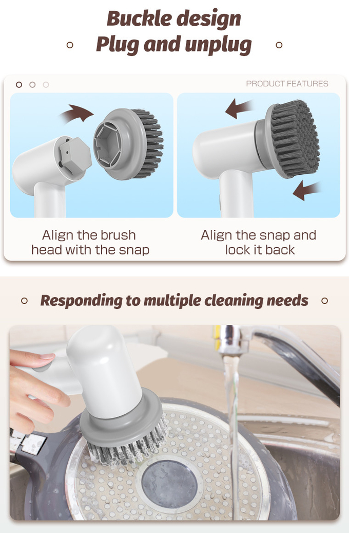 IPX6 Waterproof Modern White Electric Cleaning Brush With Wool Brush Head