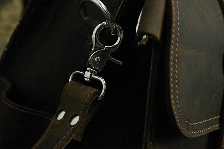 Large Big Retro Cover Mens Black Genuine Leather Backpack Purses