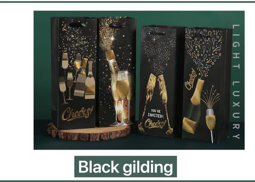 Custom Print Wine Bottle Paper Bags Gold Stamping Corrugated Cardboard Boxes