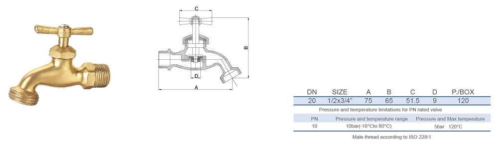 CE Water Tap Male Threaded Stop PN25 Brass Bibcock