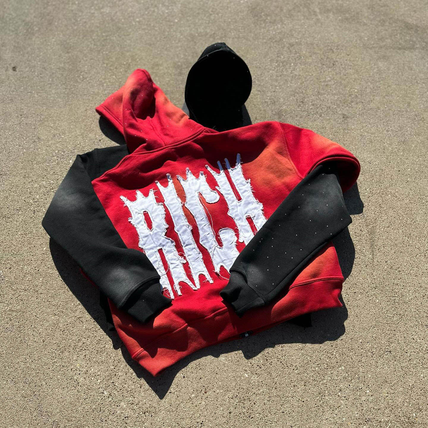 Blank Custom Couple Embroidery Hoodie Sun Faded Patchwork Distressed Streetwear Hoodie