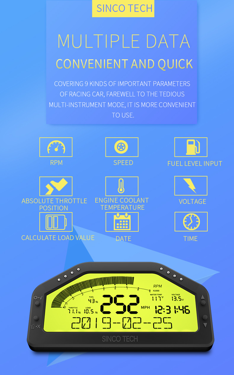 DO903 Race Car Dashboard 6.5" Digital LCD Display Combination Dashboard
