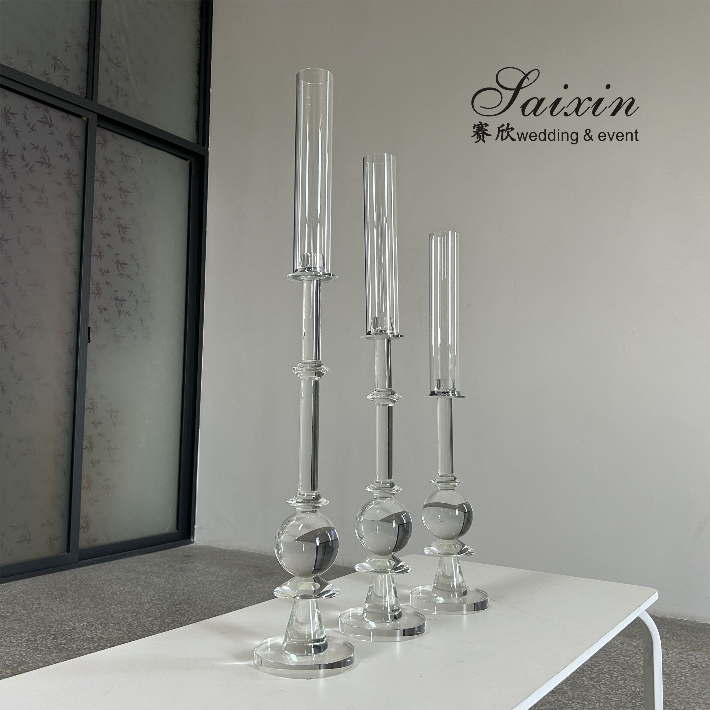 High Quality Candle Holder 3 pcs Set Crystal Wedding Decor Supplies Tall Centerpiece Crystal Candle Holder