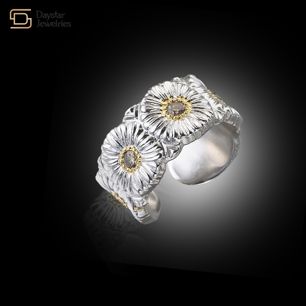 Daisy Stainless Steel Hip Hop Jewelry Chrysanthemum Flower Ring GD