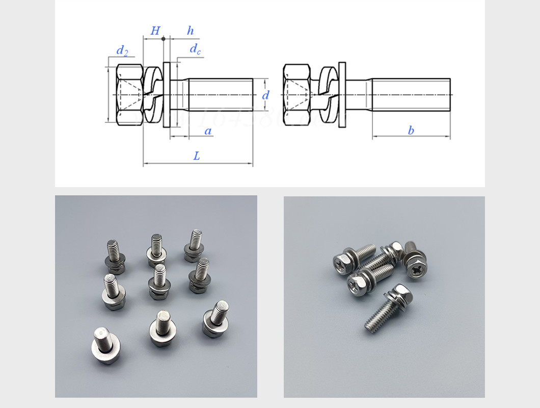 Durable Cross Hex Head Machine Bolt With Washer Assemblies
