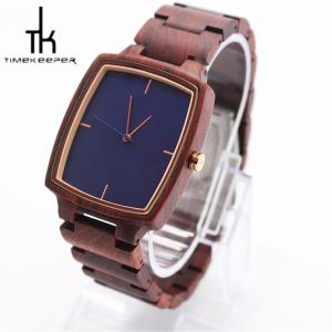 China Handmade Unisex Wooden Wrist Watch Nature Wood Blue Color Dial Quartz wholesale