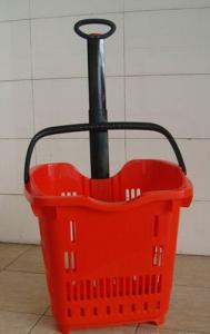 China Plastic Telescope Supermarket Rolling Shopping Basket With 2 PU Wheels wholesale