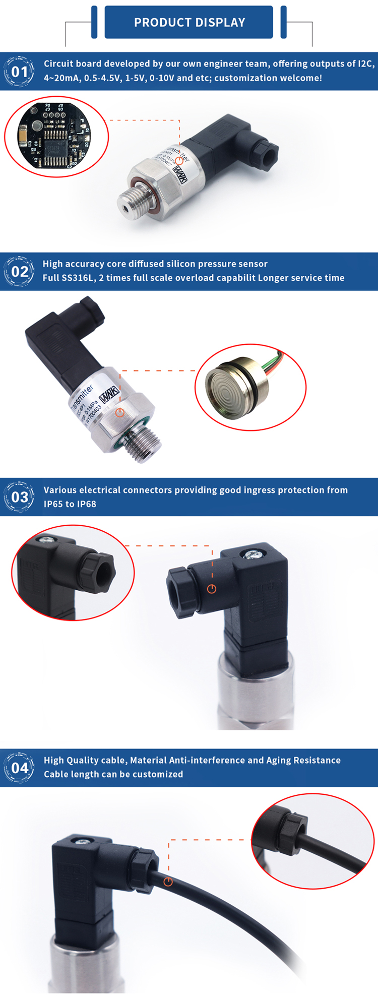 4-20ma 0.5-4.5V Water Pump Pressure Sensor Wnk For Air Gas