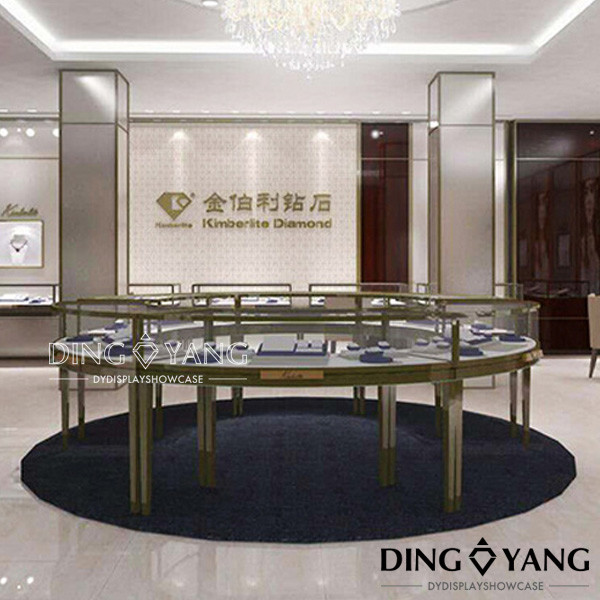 Round Glass Lockable Lighted Jewelry Display Cases
