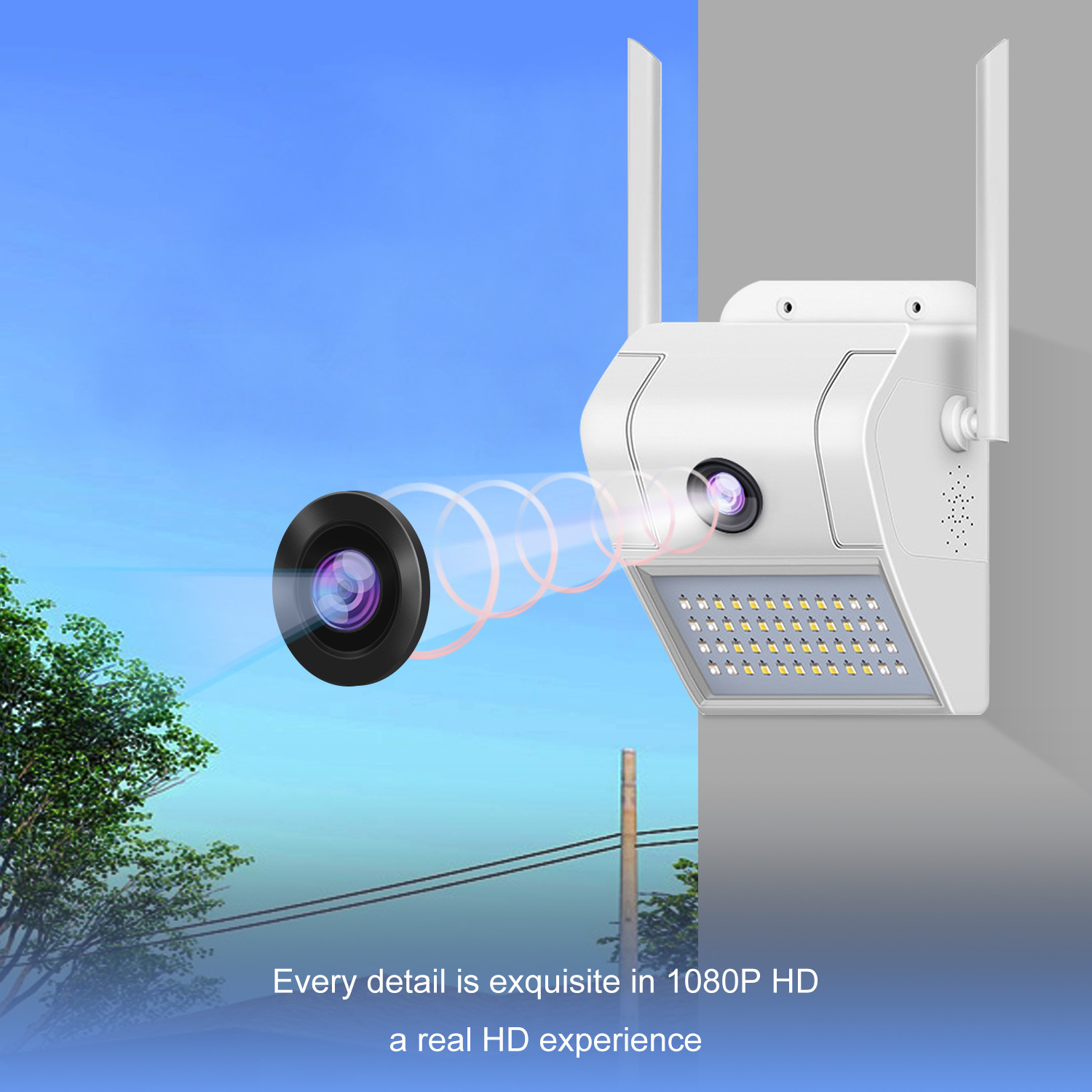 H.265 2MP wide angle view two way audio 2.8mm lens WiFi 20m ir distance TF card slot Dual light source courtyard camera