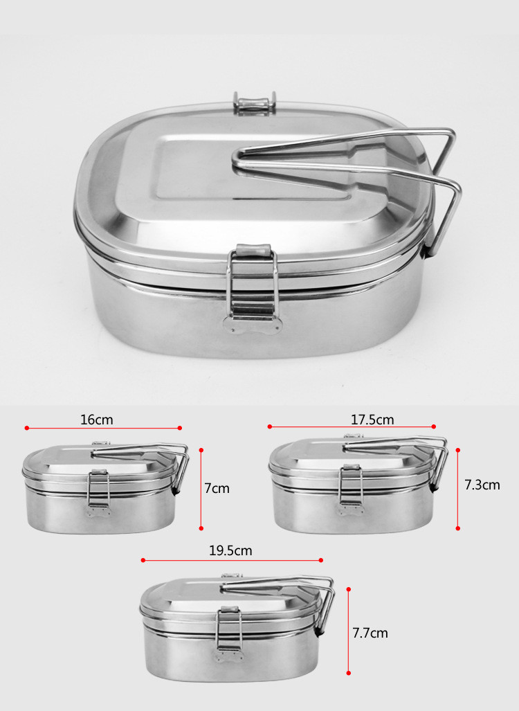 steel double-layer lunch box square with handle student lunchbox large capacity