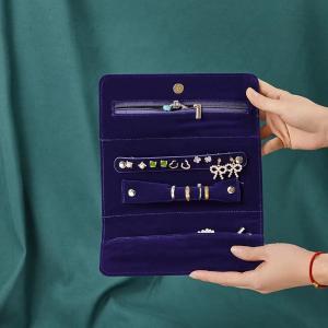 China Midnight Blue Heavy Suede Jewelry Roll Organizer Jewelry Roll For Necklaces wholesale