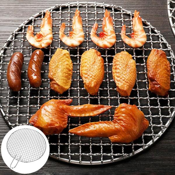 304 Stainless Steel Round Grill Net With Handle Barbecue BBQ Meshes Cooling Rack