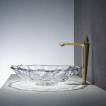 Shinning Glass Wash Basin Transparent Faceted Shape Bathroom Sink Basin