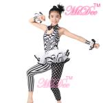 Sleeveless Hip Hop Dance Costumes Halter Black / White Print Dance Unitard
