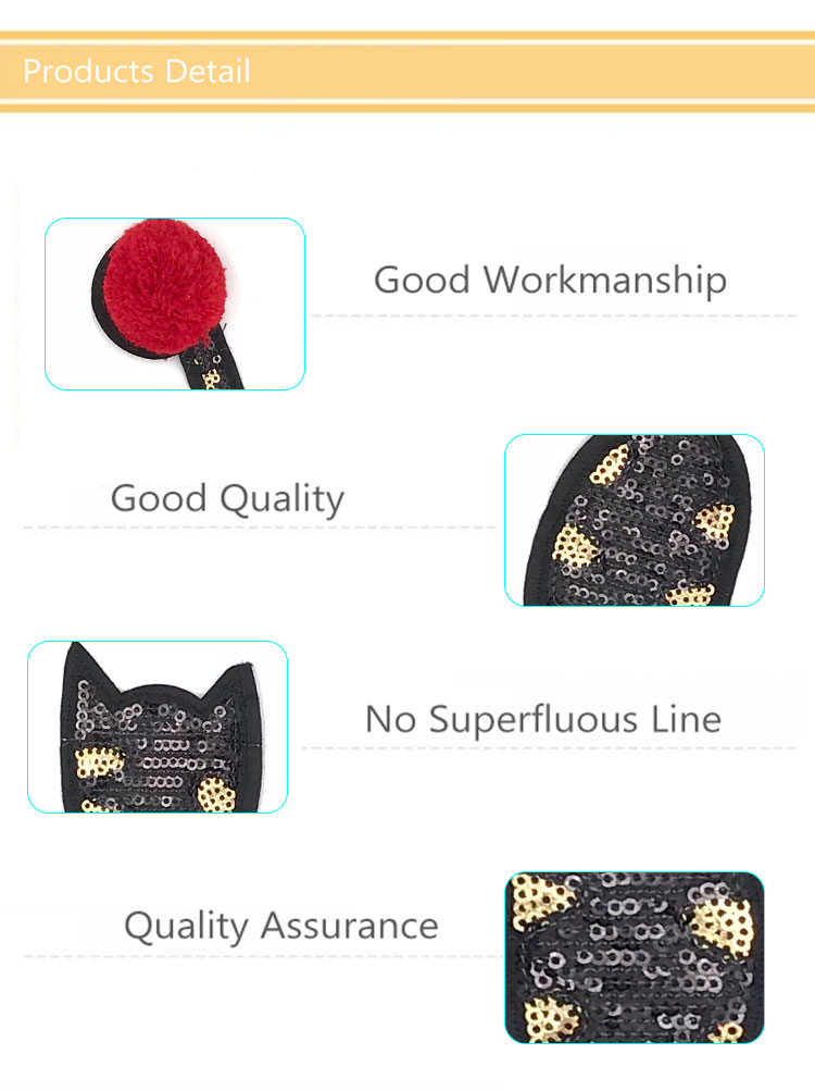 Small Cute Cat Custom Chenille Patches Eco Friendly Black Color With Various Material