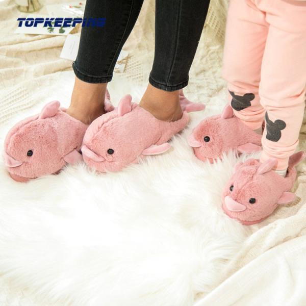 Cartoon Animal Womens Furry Slippers With PVC Sole