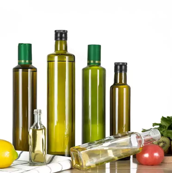Collar Material Glass Dark Green Square Bottles 250ml 500ml 700ml for Cooking Olive Oil