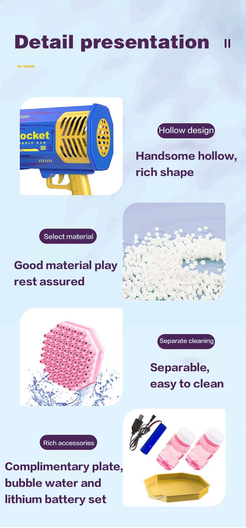 Bubble Gun Rocket 69 Holes Soap Bubbles Machine Christmas Gift Gun Shape Automatic Blower With Light Toys For Kids