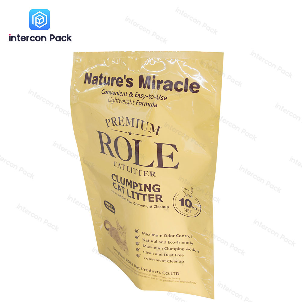 Upright Plastic Composite Kraft Paper Pouch Recyclable Degradable For Cat Litter