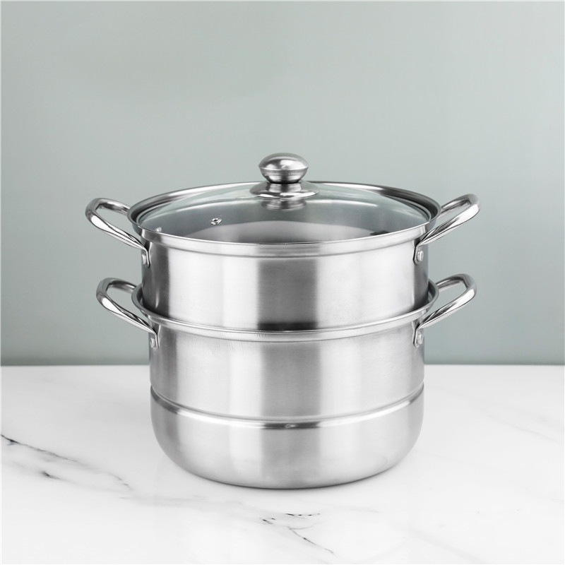 Restaurants Two Layer Stainless Steel Soup Pot Multi Layer With Glass Lid