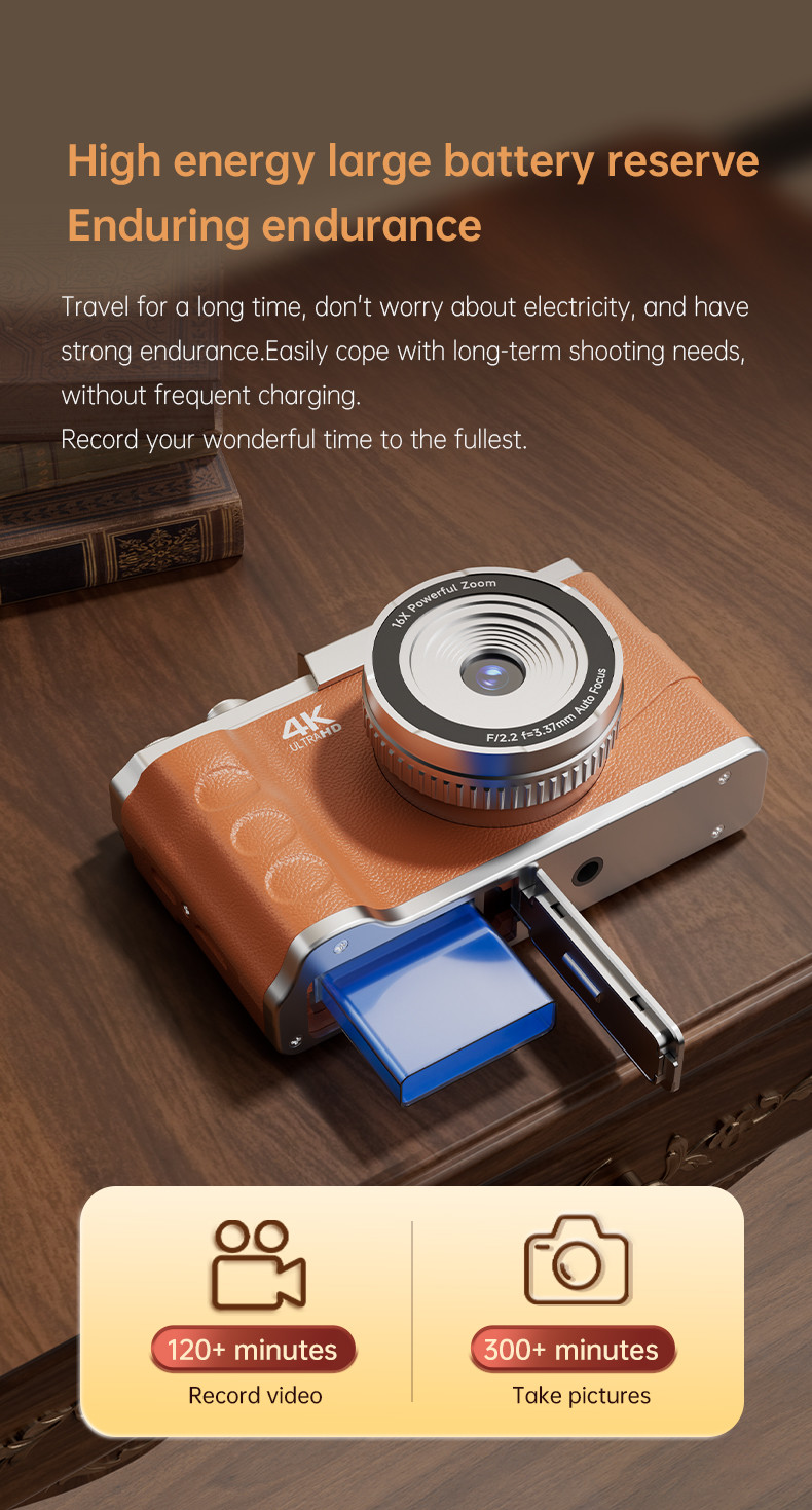 4K Retro Digital Camera 3inch Screen Entry-Level Kids Campus HD Zoom Photography