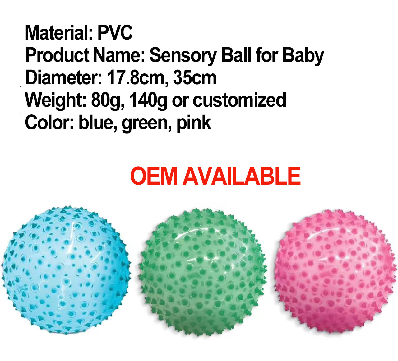 Unisex Large Value Spike Plastic Ball Customized LOGO Inflatable Sensory Ball for Babies