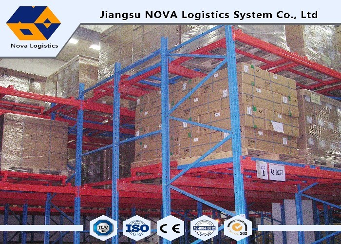 Removable / Portable Push Back Pallet Racking Q235 Steel For Space Utilization