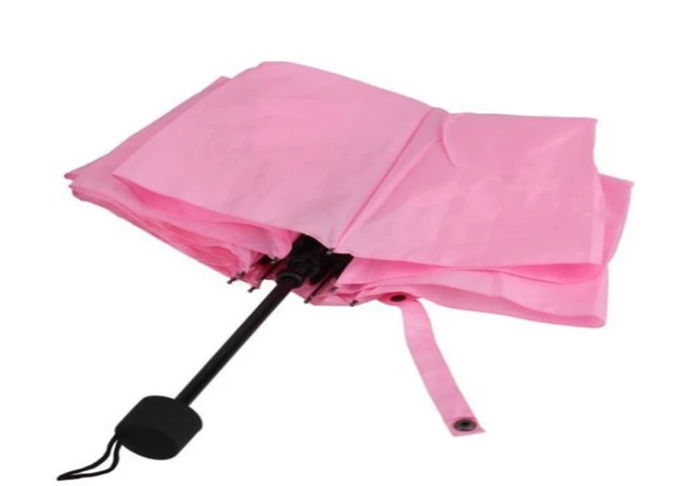 Metal Shaft Lady Pink 3 Foldable Umbrella Fiberglass Frame 21 Inch 8 Ribs