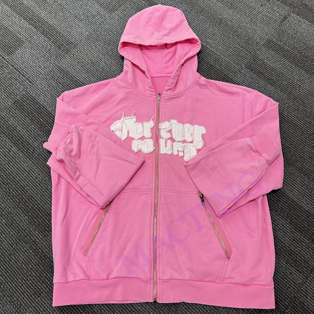 500 Gsm Thick Cotton Zipper Pockets Patched Embroidery Hoodie Men Lined Custom Hoodies