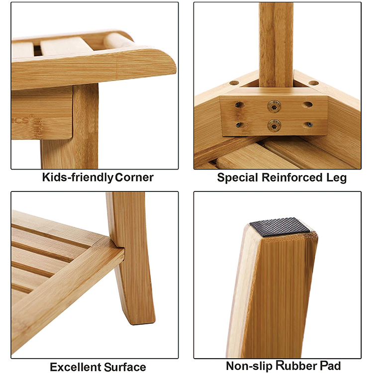 FSC Certificated Non Slip Bamboo Shower Bench Waterproof Seat Towel Holder