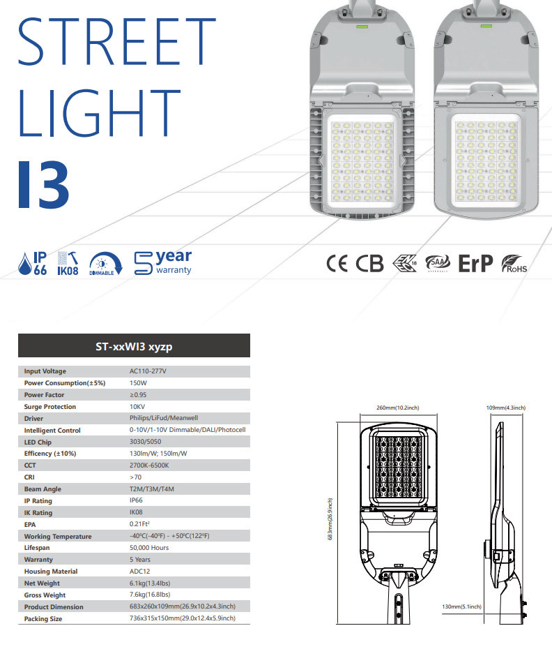 60W-300W Outdoor LED Street Lamp Solar IP66 Garden