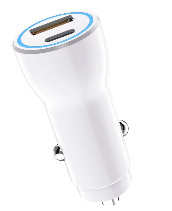 PD QC 20W USB A USBC Dual Ports Car Fast Charger Smartphone With Light Output 2 In 1 Travel Charger