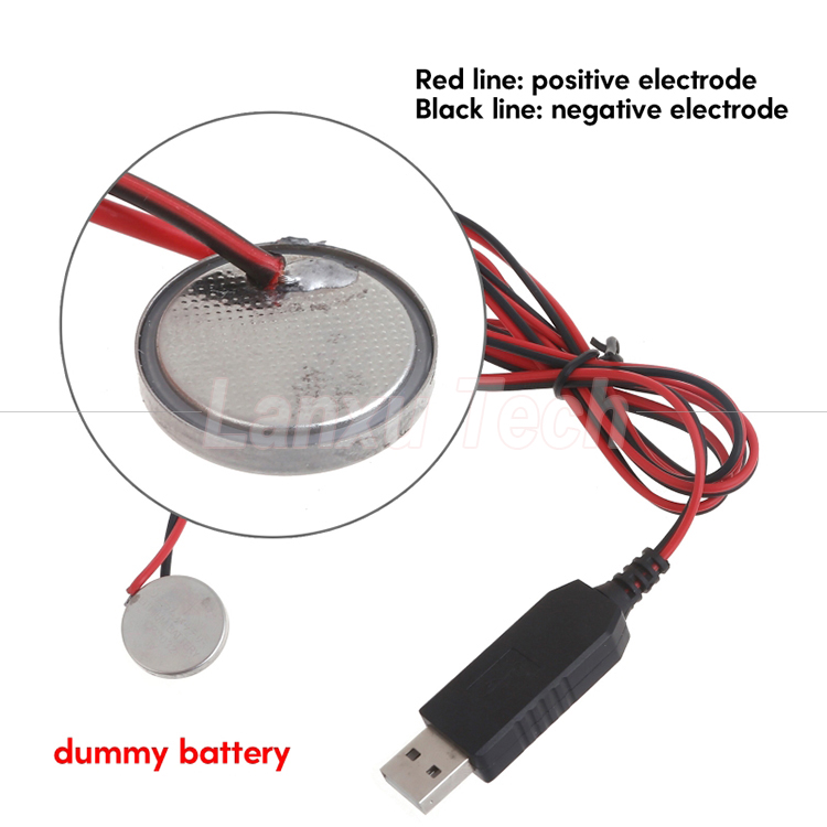 USB 5v to 3v Output Battery Eliminator CR2032 Replace Charger Cable