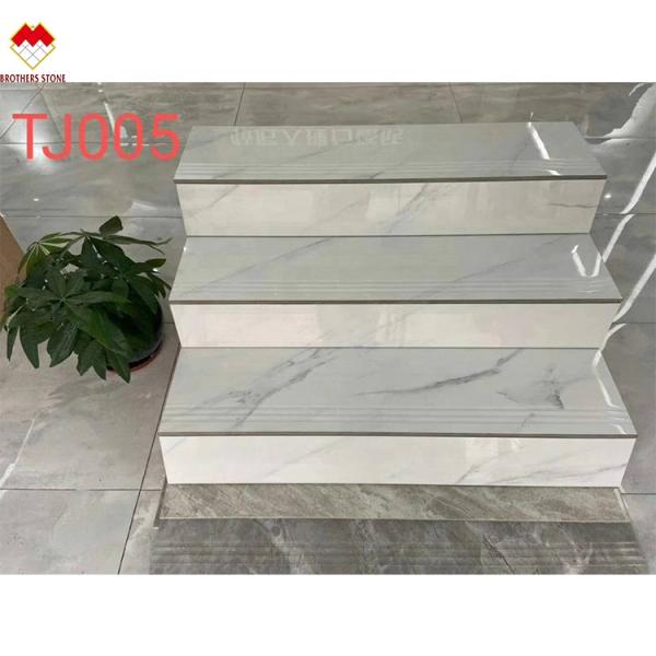 Modern Design Glazed Polished Porcelain Stair Tiles Prices Stone Imitation Texture